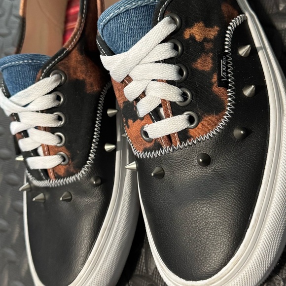 Vans Tartan Daze Black Acid Wash Studded Leather Old School Punk Sneakers - Picture 6 of 11